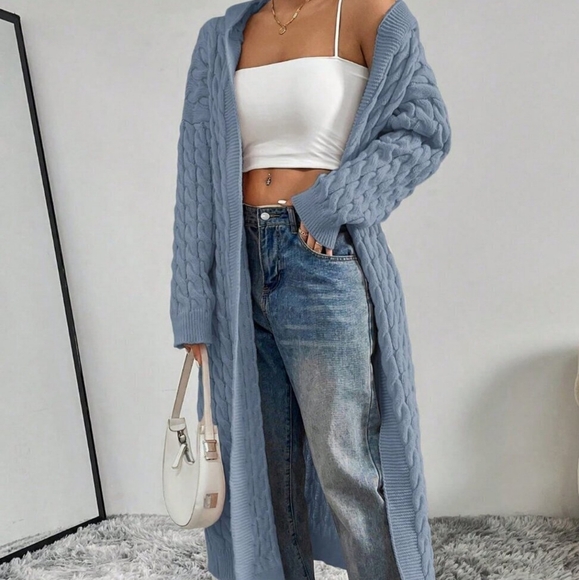 Dusty Blue Casual Women's Long Cardigan - Picture 5 of 6